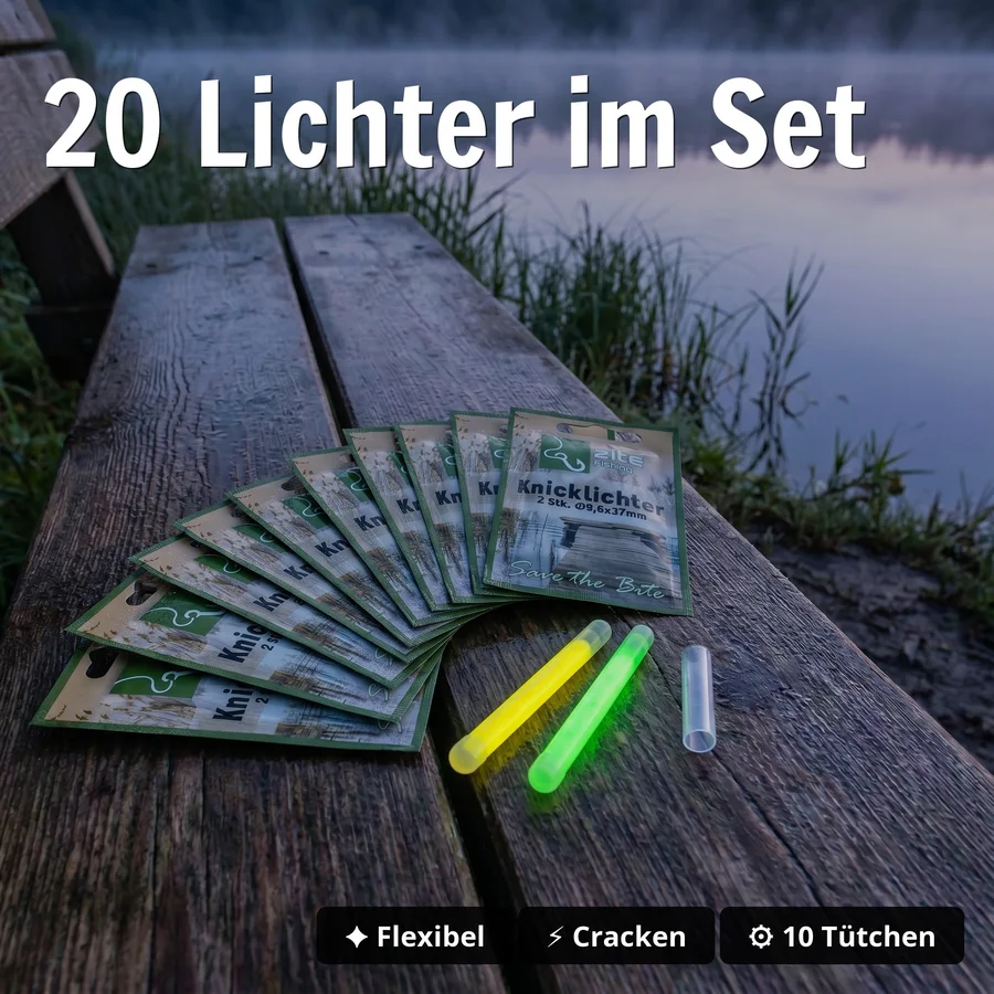 10x Knicklicht 2er Set – 20 Knicklichter Gelb & Grün mit Adapter für Nachtangeln Zite Fishing - 20 Lichter im Set