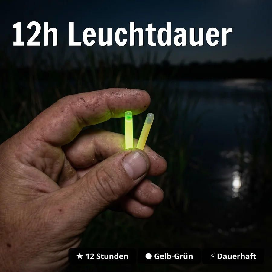 10x Knicklicht 2er Set – 20 Knicklichter Gelb & Grün mit Adapter für Nachtangeln Zite Fishing - 12h Leuchtdauer