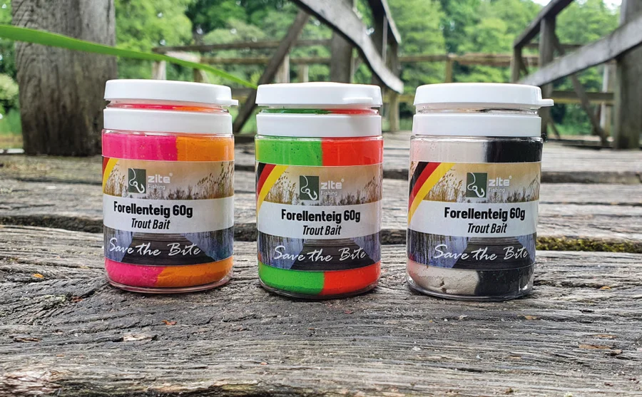 Forellenteig Special Edition Erdbeere rot/grün 60 g Trout Bait Zite Fishing - Unsere Special Edition Teige am Forellenteich