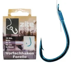 Zite Fishing Forellen-Vorfachhaken Gr. 6 mit Schnur gebunden 10 Stück - Fertig gebundene Montage