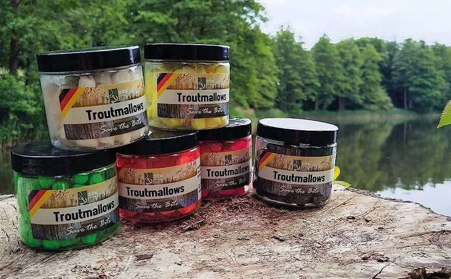 Troutmallows Marshmallow Angelköder Forellenangeln - 8x40g Bundle - In der Natur