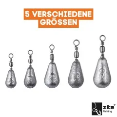 Tropfenblei Set 5-20g - Grundblei Angeln Birnenblei Sortiment 5 Stück - Zite Fishing - 5 Birnen-Bleie