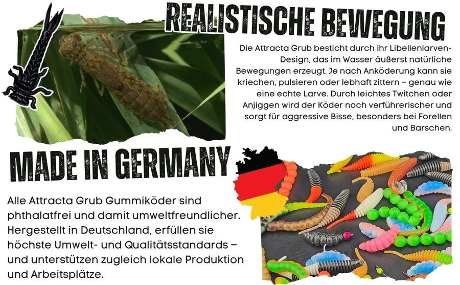 Attracta Grub Natur Mix Knoblauch Forellenköder 5 cm Larvenimitat 8 Stück - Detaillierte Übersicht