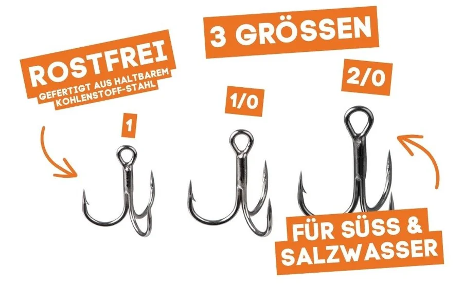 Drillingshaken XL Sortiment 15 tlg. Drillinge Größen 1-2/0 Angeln Haken Zite Fishing - Detaillierte Übersicht