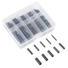 Klemmhülsen Set 10 Größen - 150 Quetschhülsen Schwarz in Box Angeln Vorfachmaterial Zite Fishing - Kompaktes und übersichtliches Set