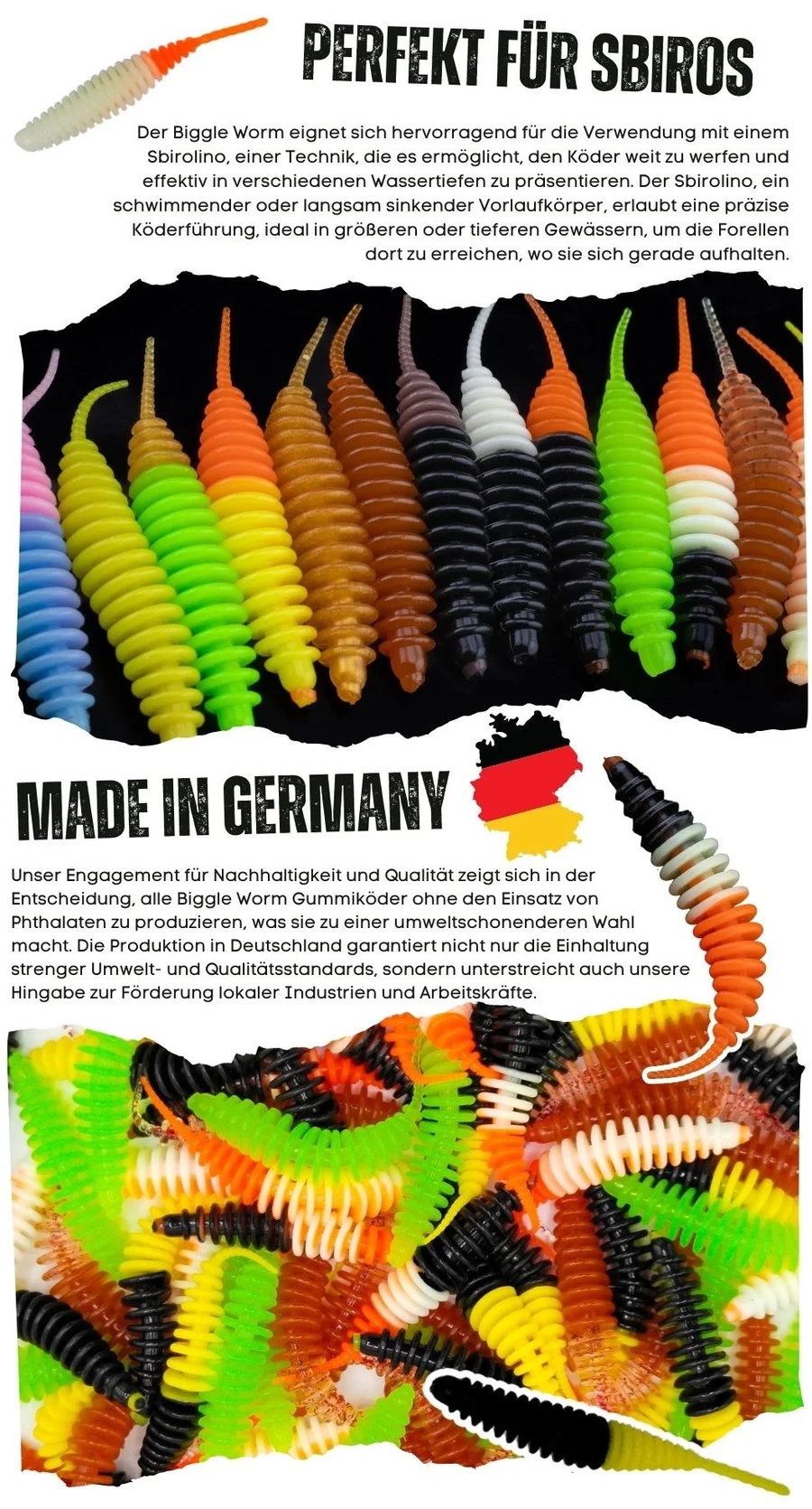 Zite Fishing Biggle Worm Allround Mix Knoblauch 6,5 cm 8 Stück - Detaillierte Übersicht