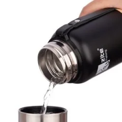 Thermoskanne Edelstahl 1l Doppelwandige Thermosflasche Gummierter Boden mit Becher - Effiziente Isolierung für jeden Einsatz