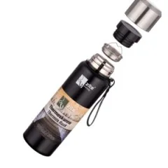 Thermoskanne Edelstahl 1l Doppelwandige Thermosflasche Gummierter Boden mit Becher - Vielseitiges Edelstahlsieb