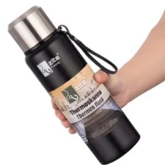 Thermoskanne Edelstahl 1l Doppelwandige Thermosflasche Gummierter Boden mit Becher - Premium-Verarbeitung