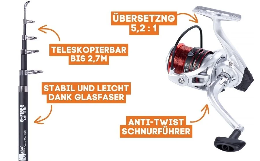 Aalangler Starterset mit Teleskoprute, Angelrolle, Vorfachhaken, Sicherheitswirbel & mehr - Detaillierte Übersicht