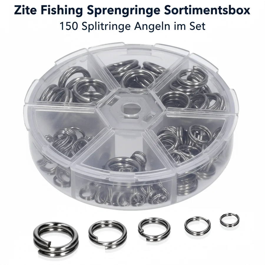 Zite Fishing Sprengringe Sortimentsbox - 150 Splitringe Angeln im Set - Detaillierte Übersicht