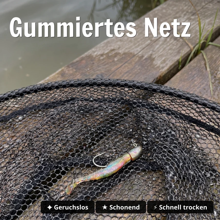 Kescher Gummiert 2,10m – 3-Teilig Teleskop mit gummiertem Netz & Maßband-Tasche Zite Fishing - Gummiertes Netz