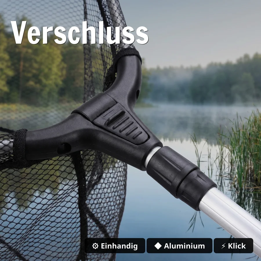 Kescher Gummiert 2,10m – 3-Teilig Teleskop mit gummiertem Netz & Maßband-Tasche Zite Fishing - Verschluss