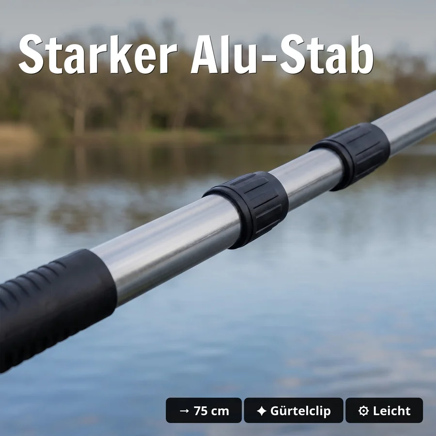 Kescher Gummiert 2,10m – 3-Teilig Teleskop mit gummiertem Netz & Maßband-Tasche Zite Fishing - Starker Alu-Stab