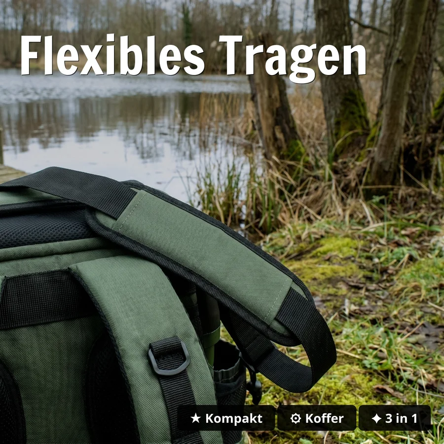 Multi Angel-Koffer-Rucksack & Sitz-Kiepe 3-in-1 – Angelrucksack Sitzkiepe Angelkoffer Zite Fishing - Flexibles Tragen