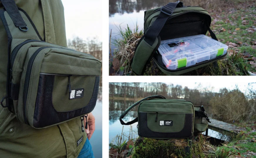 Zite Fishing Sling-Bag Umhängetasche Spinnfischen mit Box & Tüten - Unsere Sling-Bag Umhängetasche im Outdoor-Einsatz