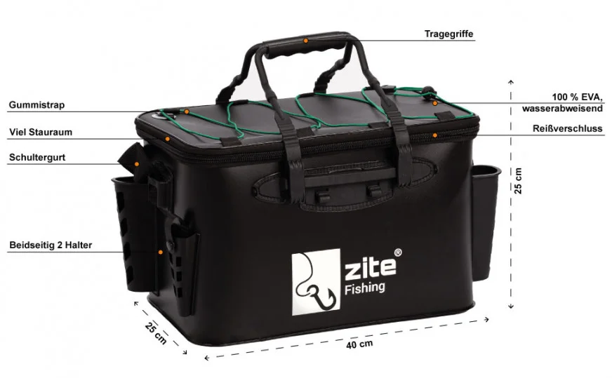 Wasserdichte Spinntasche & Bootstasche 40x25x25cm Zite Fishing - Detaillierte Übersicht