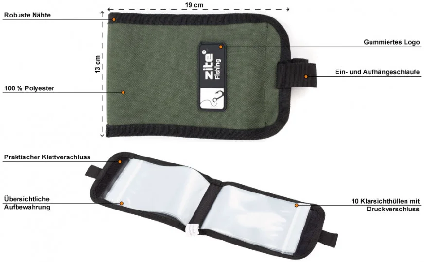 Vorfachtasche für Angelvorfächer & Angelhaken 13x19cm Zite Fishing - Detaillierte Übersicht