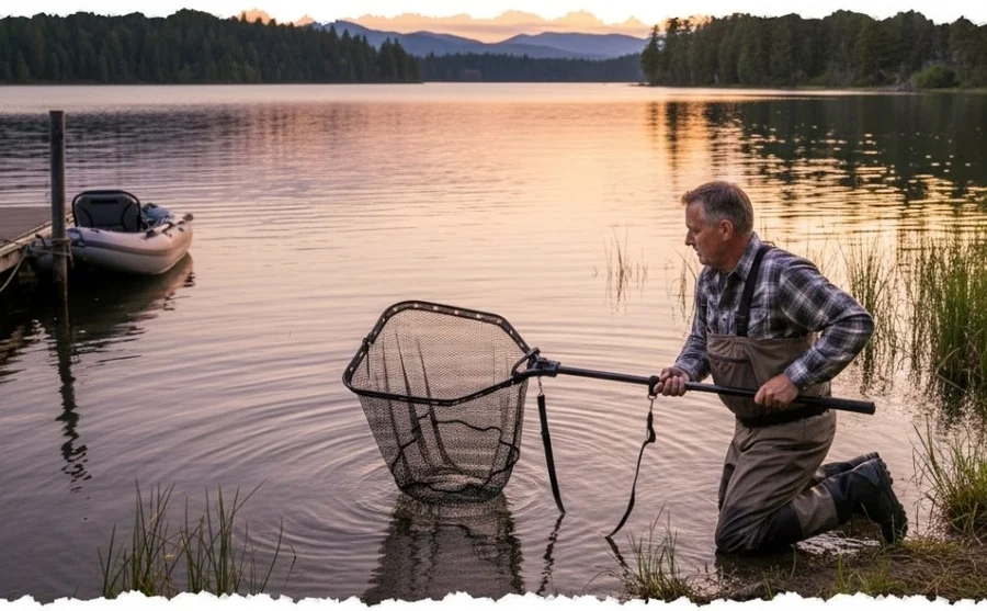 Raubfisch Kescher Gummiert mit Schultergurt & Faltbar Zite Fishing - Unser Raubfischkescher im Outdoor-Einsatz
