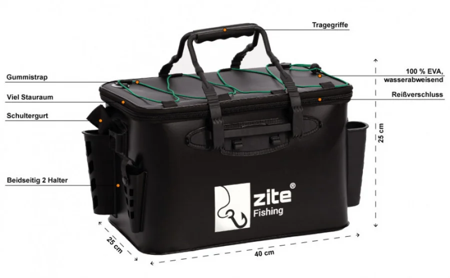EVA Angeltasche Wasserdicht + Tackleboxen Medium als Bootstaschen Set Zite Fishing - Detaillierte Übersicht
