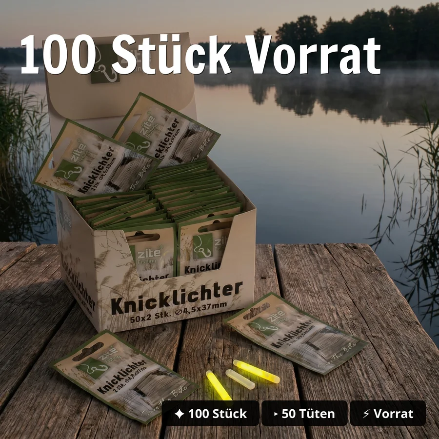 100x Knicklichter Set – 50 Tüten à 2 Stück inkl. Adapter – Gelb & Grün – Nachtangeln Zite Fishing - 100 Stück Vorrat