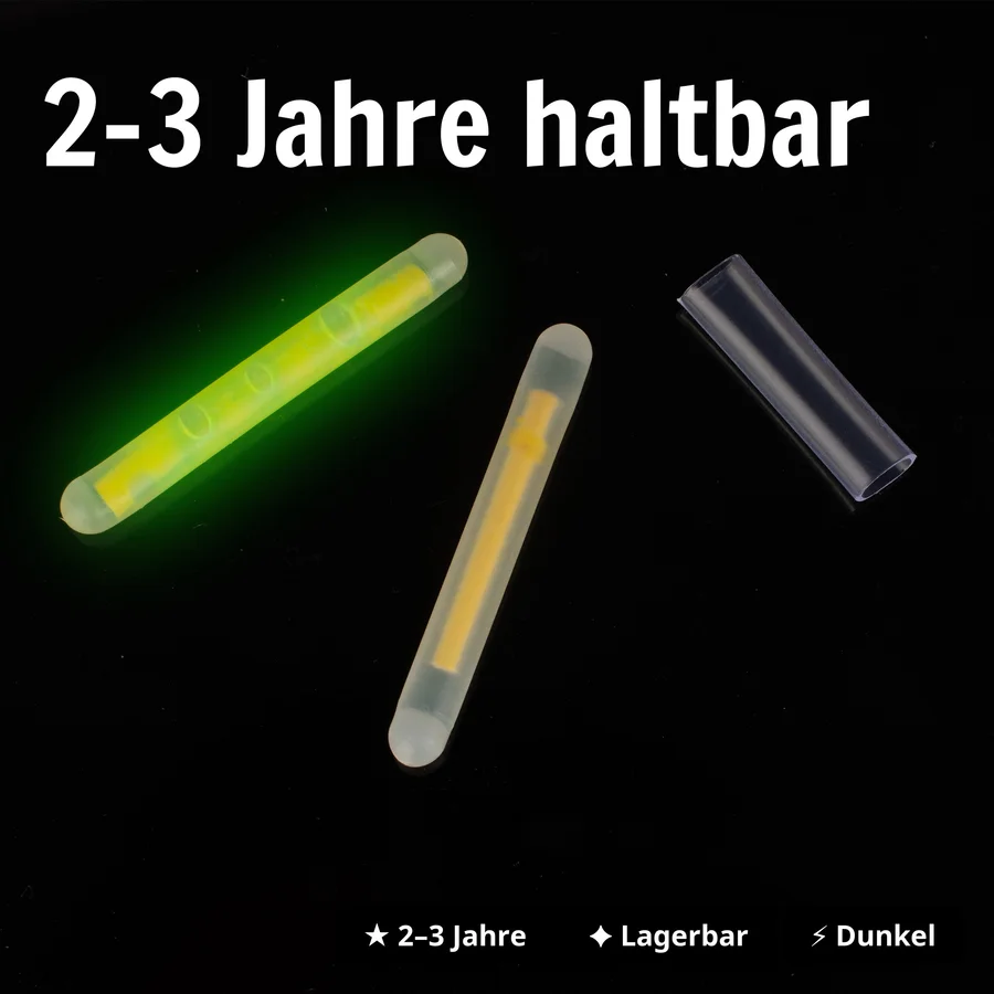 100x Knicklichter Set – 50 Tüten à 2 Stück inkl. Adapter – Gelb & Grün – Nachtangeln Zite Fishing - 2–3 Jahre haltbar