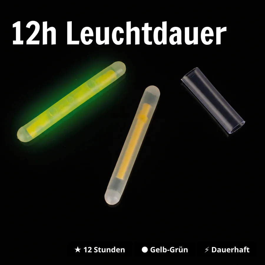 Knicklichter 2er Set – Gelb & Grün – Bis 12h Leuchtdauer – Nachtangeln Posen Bojen Zite Fishing - 12h Leuchtdauer