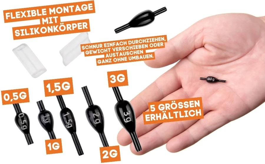 Zite Fishing Blei Fixdrops Forellenbleie 5 x 1g Angelgewicht für Grund- & Schleppangeln - Detaillierte Übersicht