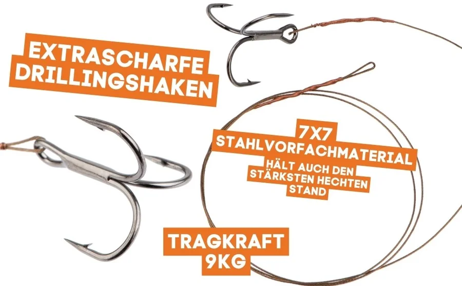 Zite Fishing Köderfisch Hecht System S für Köderfische 5 - 8 cm - Raubfisch Fertigmontage  - Detaillierte Übersicht