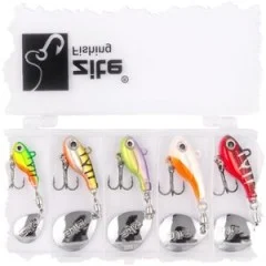 Jigspinner Sortiment 5-15g Neon Raubfischköder Spin Jigs 5 Stück mit Köderbox - Fünf Köder – drei Gewichtsklassen