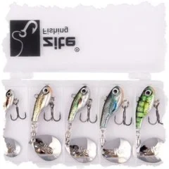 Zite Fishing Jigspinner Set 5-15g 3D Natur Design Spin Jigs Köder 5 Stück mit Köderbox - Breites Gewichtsspektrum für variable Techniken