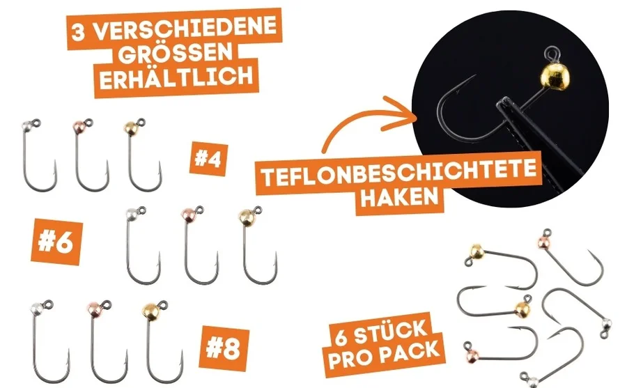 Zite Fishing Premium Tungsten Pro Sharp Jighaken Metallic #4 - Teflonbeschichtete Forellen-Haken mit Tungstenperle - Detaillierte Übersicht