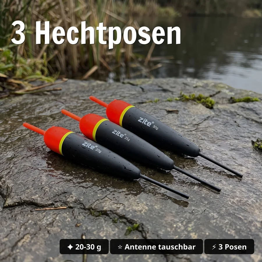Deadbait Hechtposen Sortiment - Durchlaufposen mit Köderfisch System, Wirbel, Bleigewichte & mehr für das Hechtangeln - 3 Hechtposen