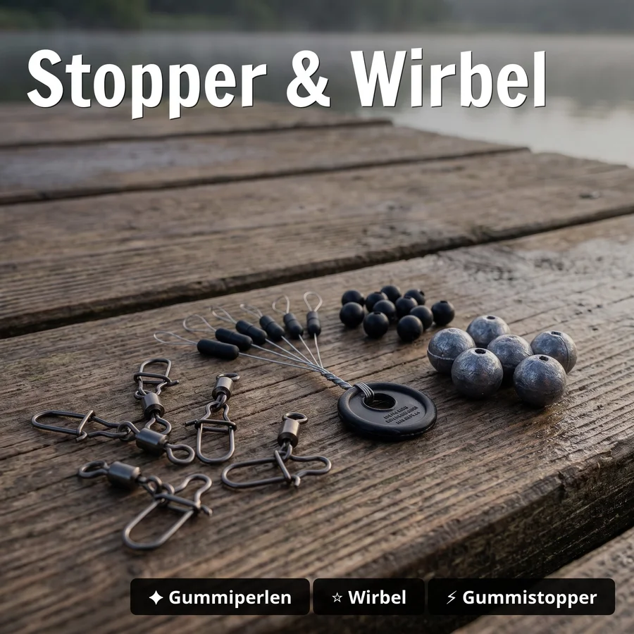 Deadbait Kristall-Hechtposen Sortiment - Raubfischposen mit Köderfisch System, Bleigewichte & mehr für das Hechtangeln - Stopper & Wirbel