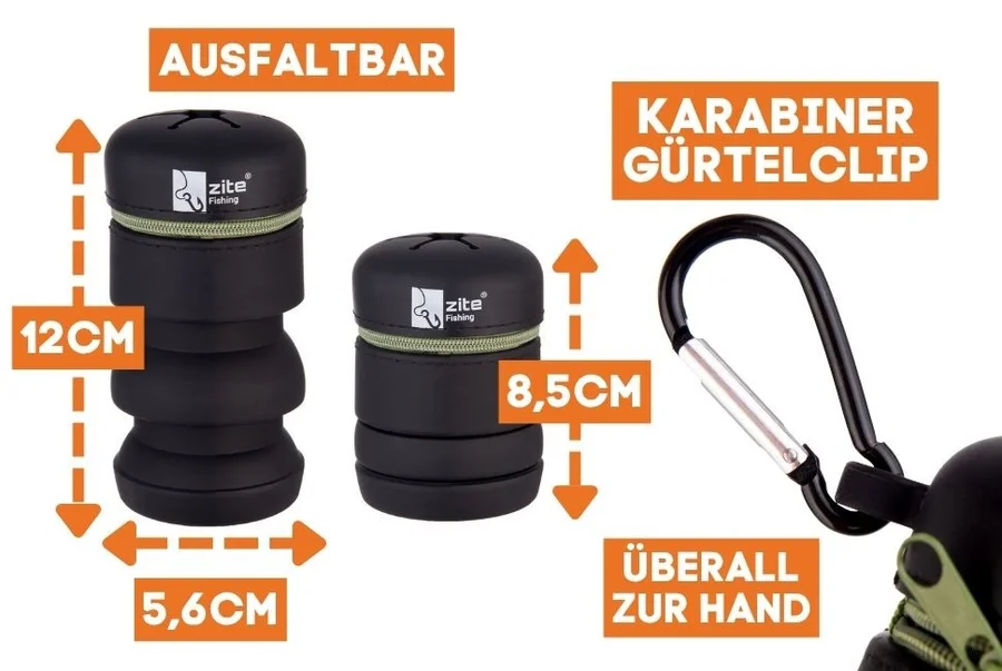 Faltbarer Mülleimer mit Karabiner Silikon Ausziehbar 8,5–12 cm für Outdoor & Angeln - Detaillierte Übersicht
