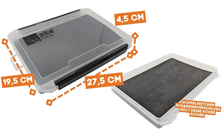 Zite Fishing Tackle Box 25,5 x 19,5 x 3,5 cm 3 Boxen im Set mit Durchgehender EVA-Schaum-Einlage Geschlitzt - Detaillierte Übersicht