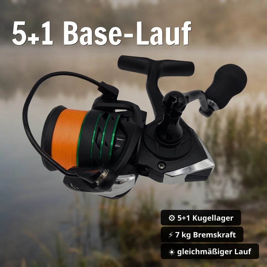 Zite Fishing Spinning Reel Base 4000 Spinnrolle mit Frontbremse 5+1 2 Aluminiumspulen für Forelle & Barsch Spinnfischen - 5+1 Base-Lauf