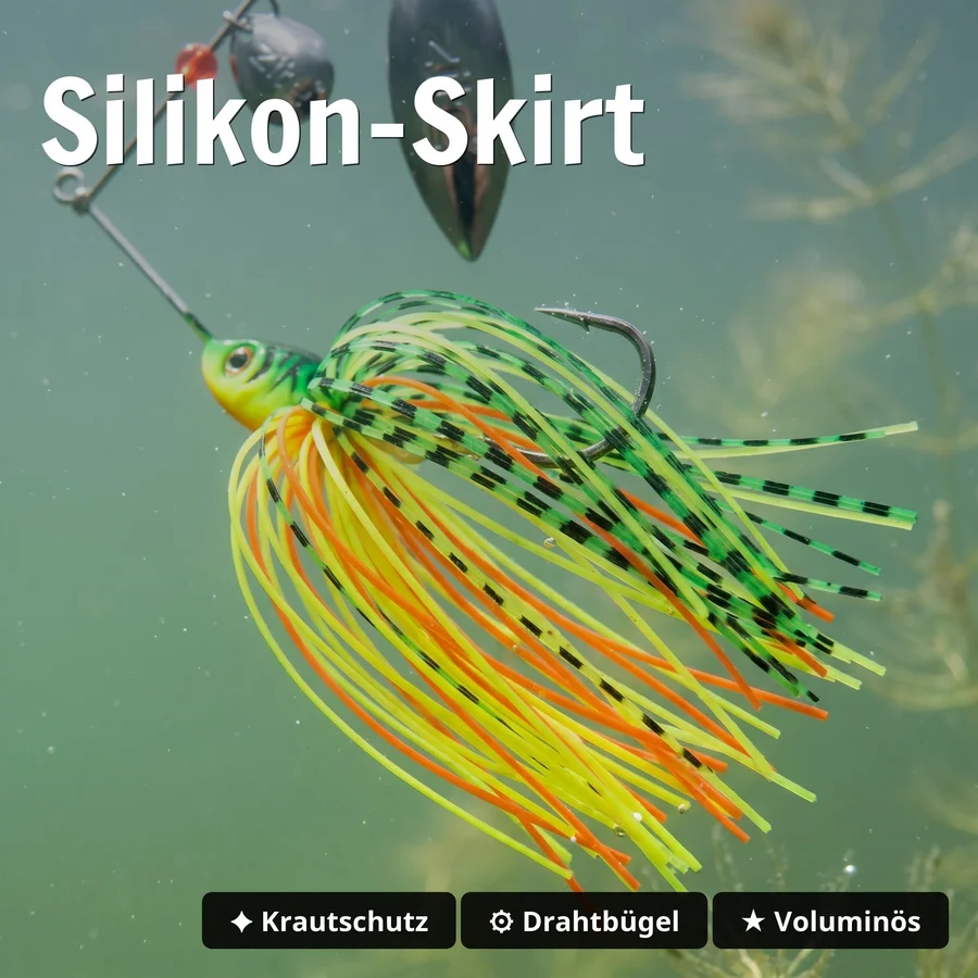 Inzite Rotator Spinnerbaits 10g – Haken 3/0 – Tropic Punch – mit Doppelspinnerblatt & Fransen - Silikon-Skirt
