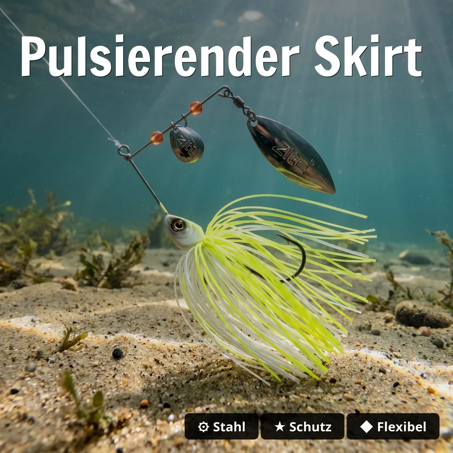 Inzite Rotator Spinnerbaits 10g – Haken 3/0 – Lemon Drop – mit Doppelspinnerblatt & Fransen - Pulsierender Skirt