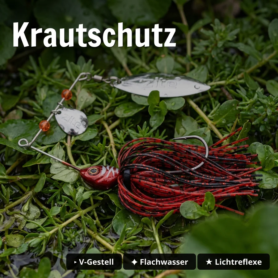 Inzite Rotator Spinnerbaits 10g – Haken 3/0 – Dark Cherry – mit Doppelspinnerblatt & Fransen - Krautschutz