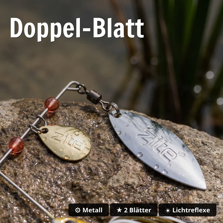 Inzite Rotator Spinnerbaits 10g – Haken 3/0 – Golden Coconut – mit Doppelspinnerblatt & Fransen - Doppel-Blatt