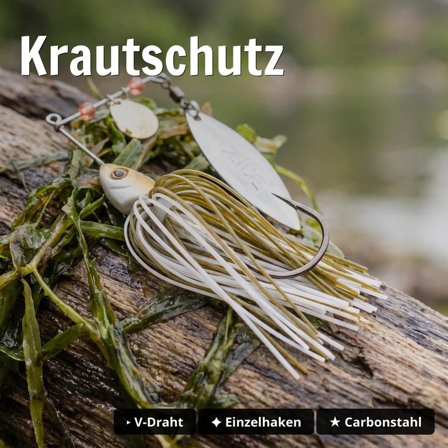 Inzite Rotator Spinnerbaits 10g – Haken 3/0 – Golden Coconut – mit Doppelspinnerblatt & Fransen - Krautschutz
