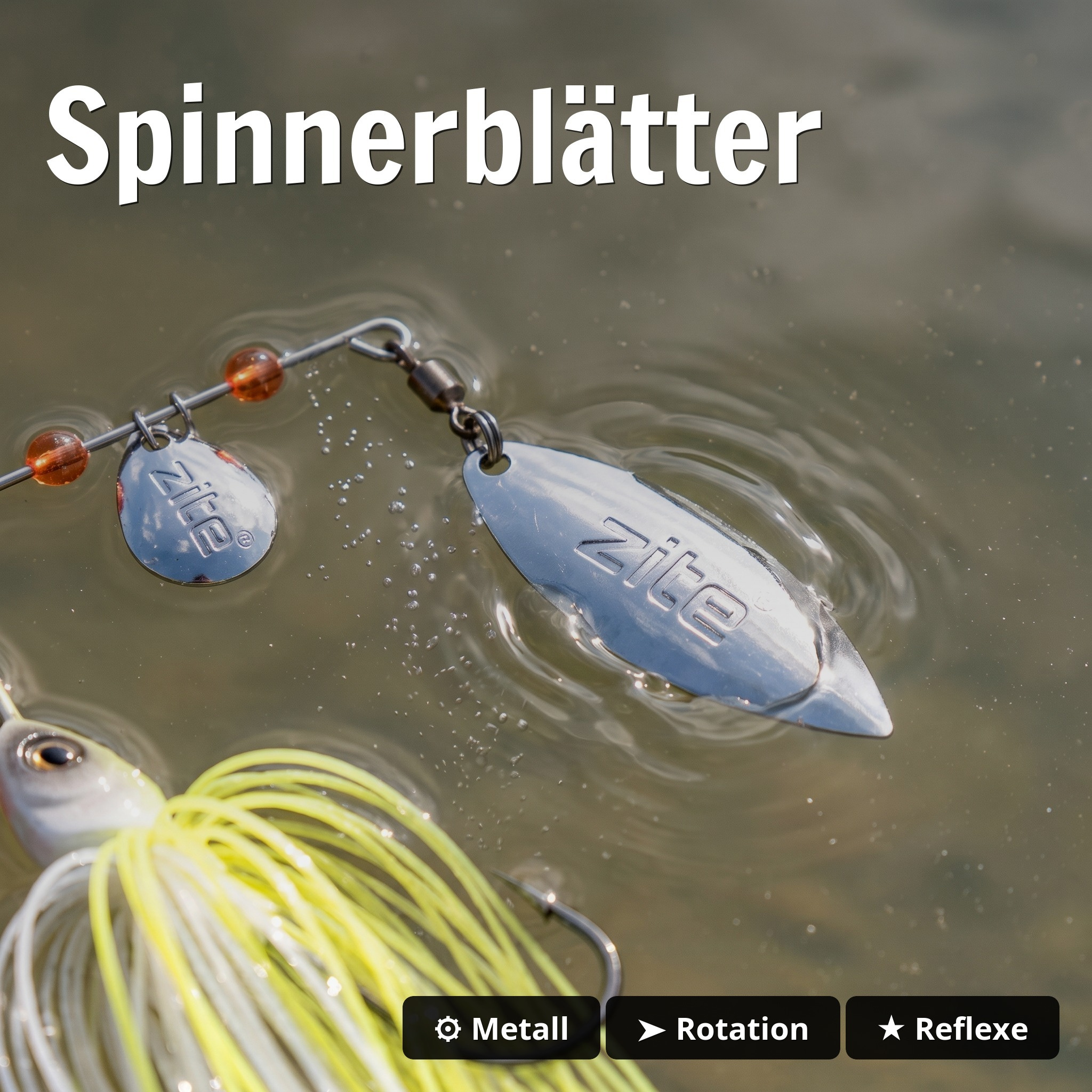 Inzite Rotator Spinnerbaits 10g – Haken 5/0 – Lemon Drop – mit Doppelspinnerblatt & Fransen - Spinnerblätter
