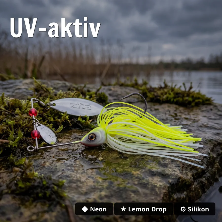 Inzite Rotator Spinnerbaits 16g – Haken 3/0 – Lemon Drop – mit Doppelspinnerblatt & Fransen - UV-aktiv
