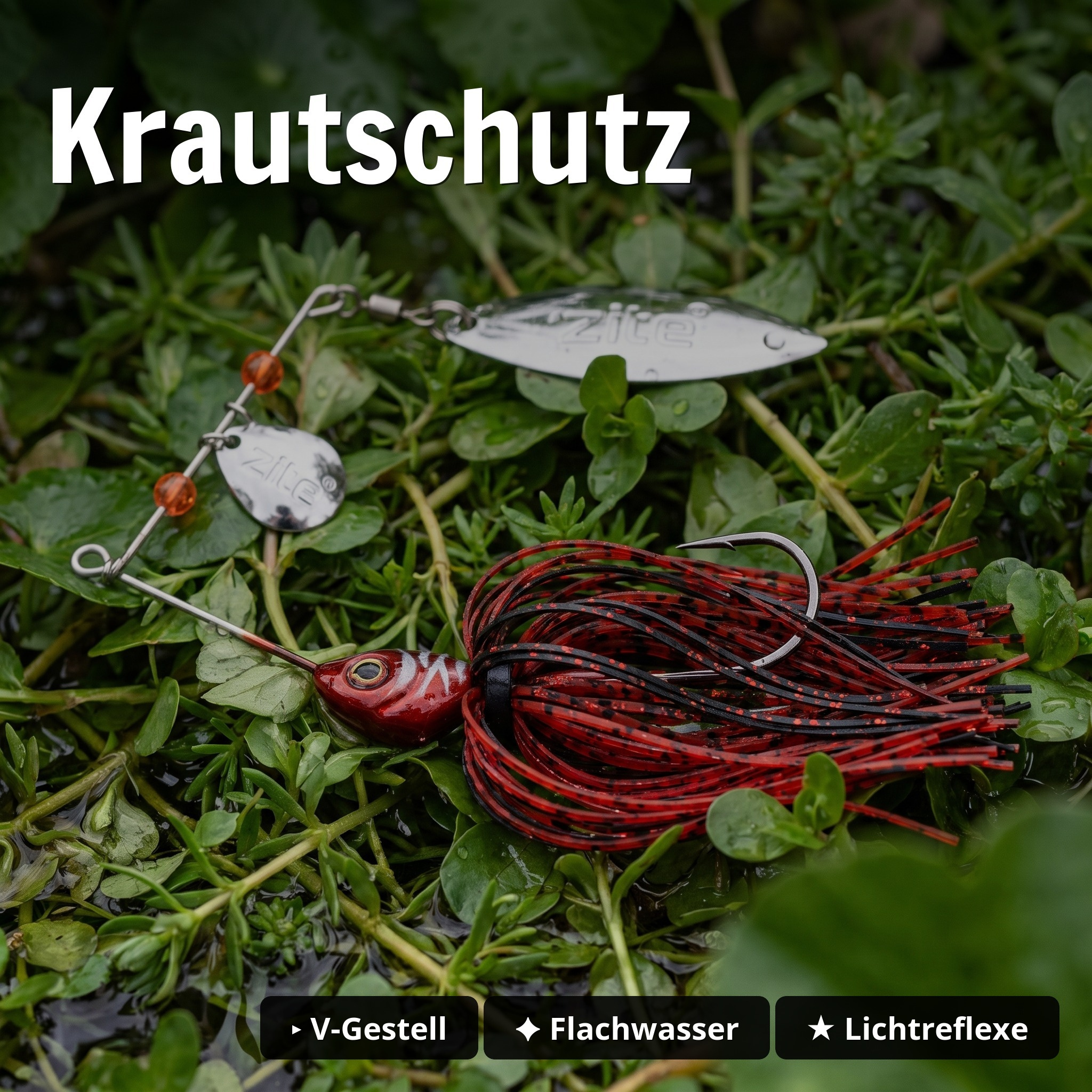 Inzite Rotator Spinnerbaits 16g – Haken 3/0 – Tropic Punch – mit Doppelspinnerblatt & Fransen - Krautschutz