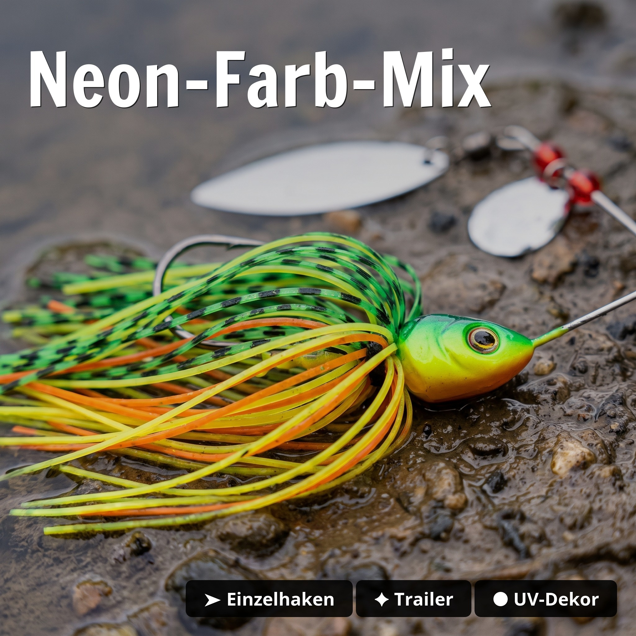 Inzite Rotator Spinnerbaits 16g – Haken 5/0 – Tropic Punch – mit Doppelspinnerblatt & Fransen - Neon-Farb-Mix