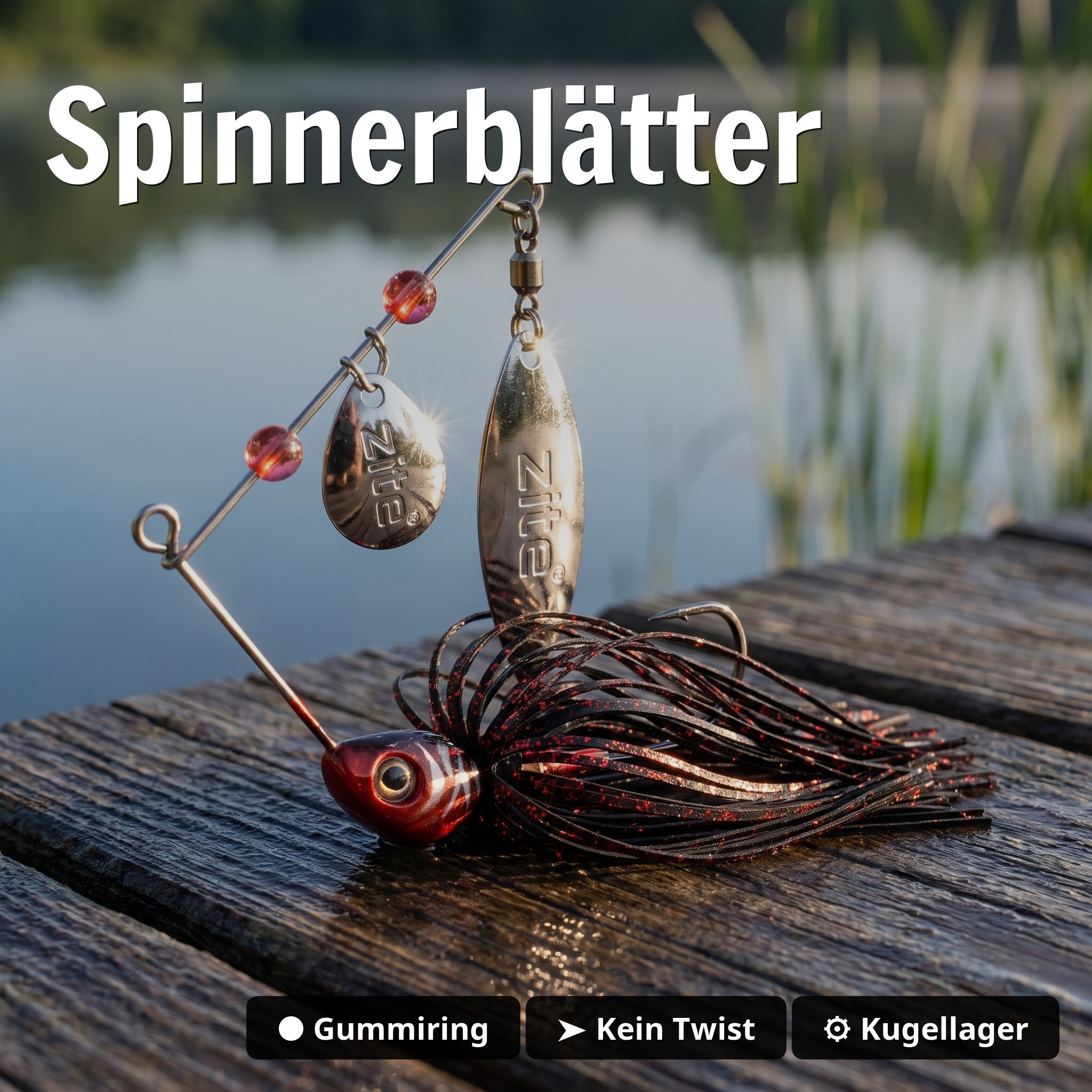 Inzite Rotator Spinnerbaits 16g – Haken 5/0 – Dark Cherry – mit Doppelspinnerblatt & Fransen - Spinnerblätter