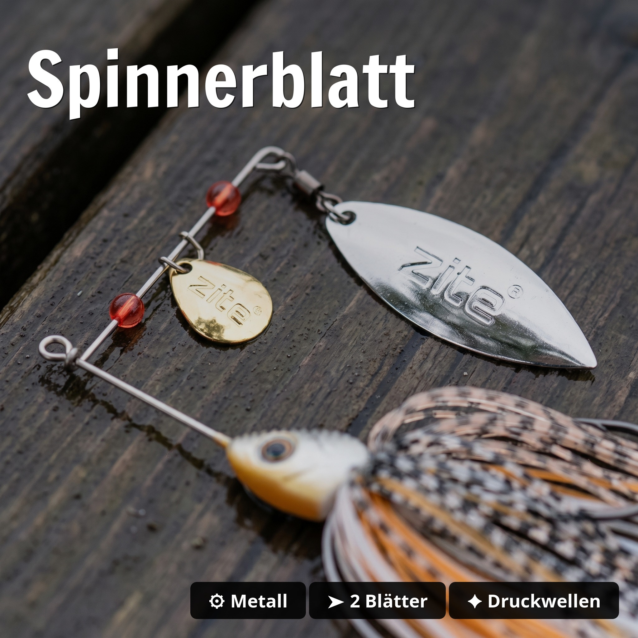 Inzite Rotator Spinnerbaits 16g – Haken 5/0 – Banana Peel – mit Doppelspinnerblatt & Fransen - Spinnerblatt