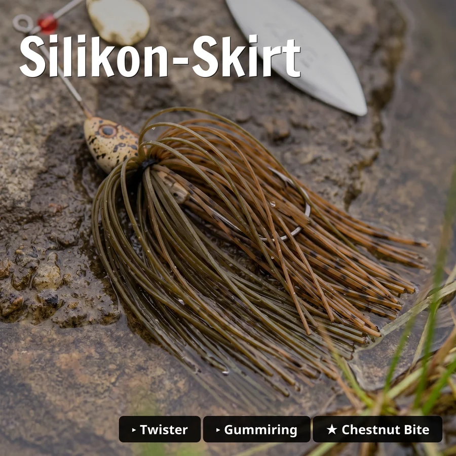 Inzite Rotator Spinnerbaits 21g – Haken 3/0 – Chestnut Bite – mit Doppelspinnerblatt & Fransen - Silikon-Skirt
