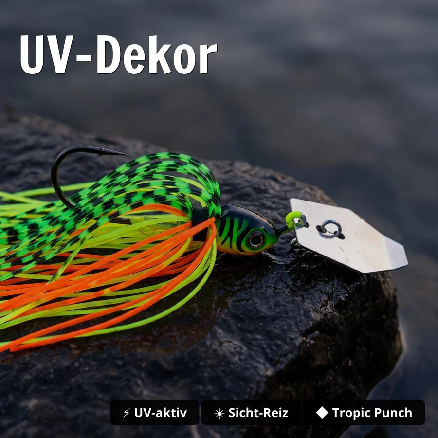 Inzite Blader Bladed Jig 10 g – Haken 3/0 – Tropic Punch – Starke Vibration & Trailerfähig - UV-Dekor